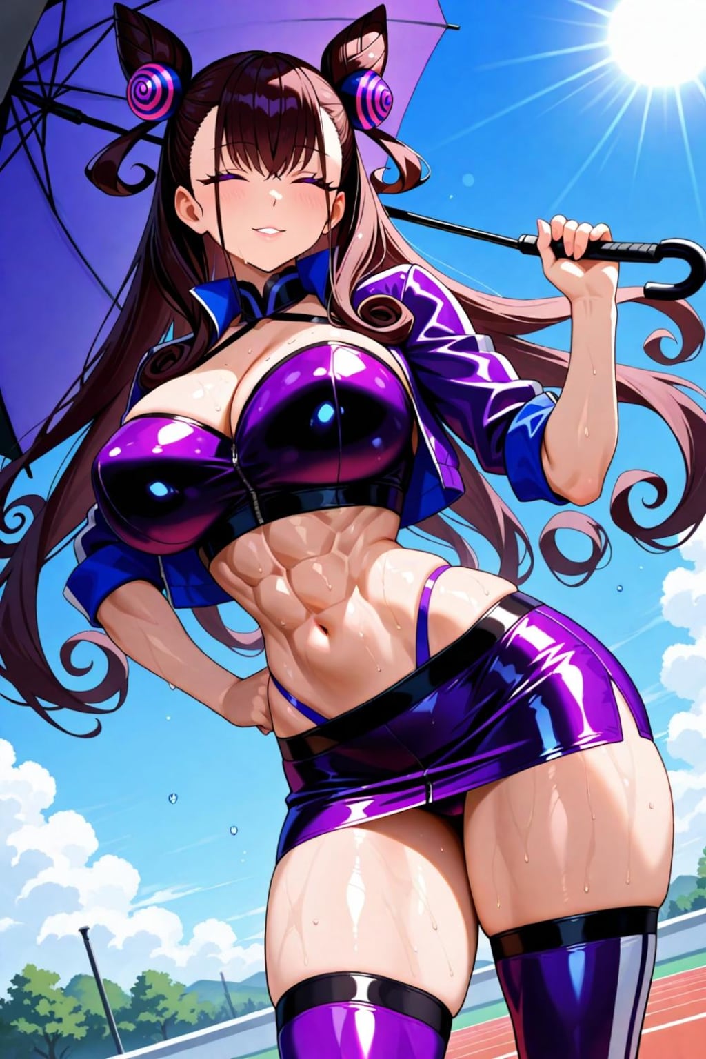 傘を持つレースクイーンコスプレ人妻達