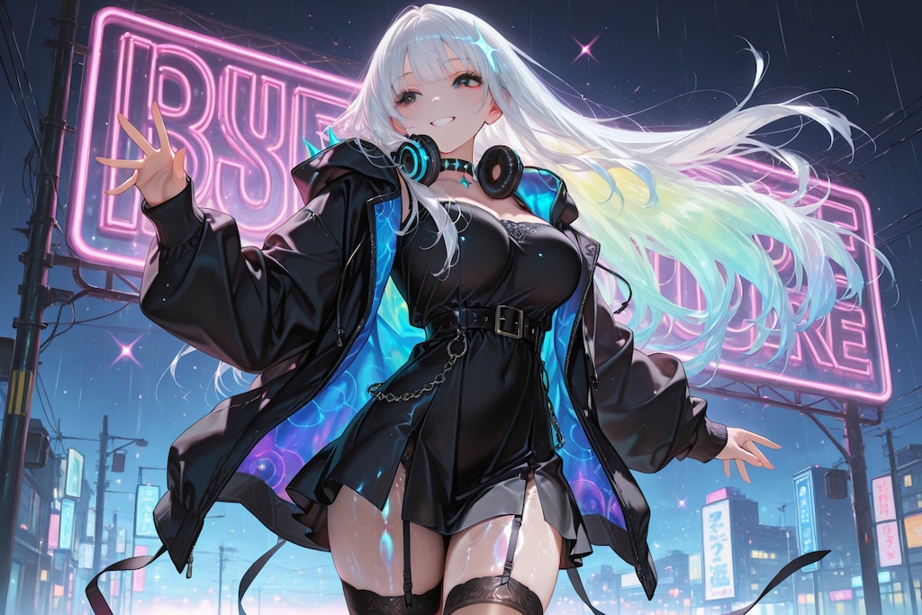 ネオンが光る夜の大都会