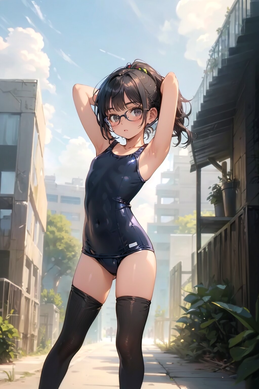 スク水タイツの眼鏡っ娘