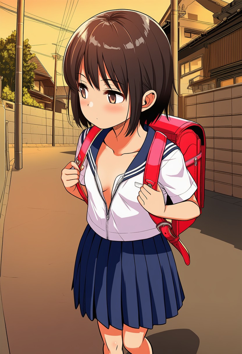 暑さのあまりセーラーのファスナー開けて下校する女子学生たち