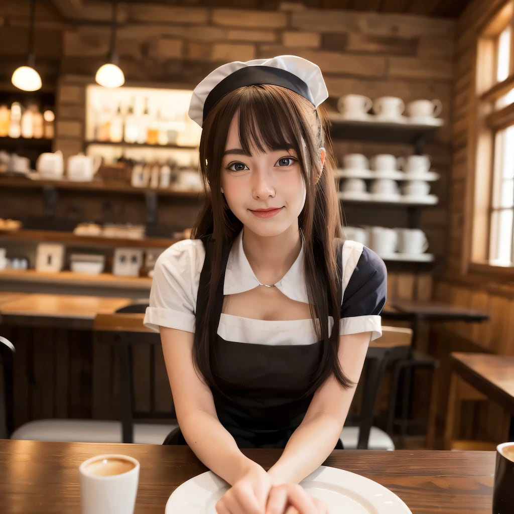 黒髪ロングでカフェの美女６０