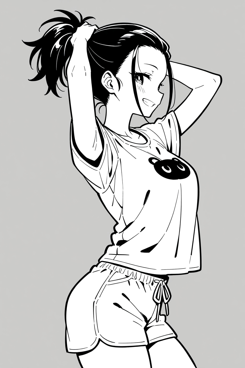 モノクロ髪の毛を束ねる女の子