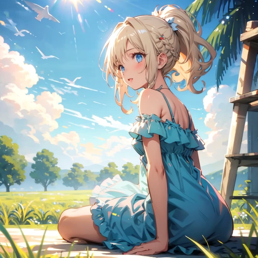 青いサマードレスの少女