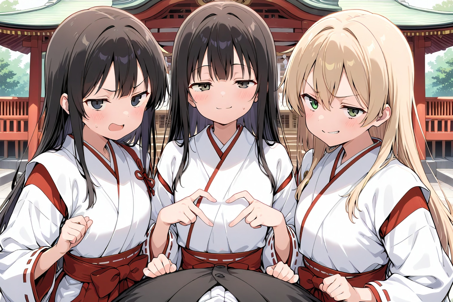 Two girls and a femboy approached a visitor. | の人気AIイラスト・グラビア