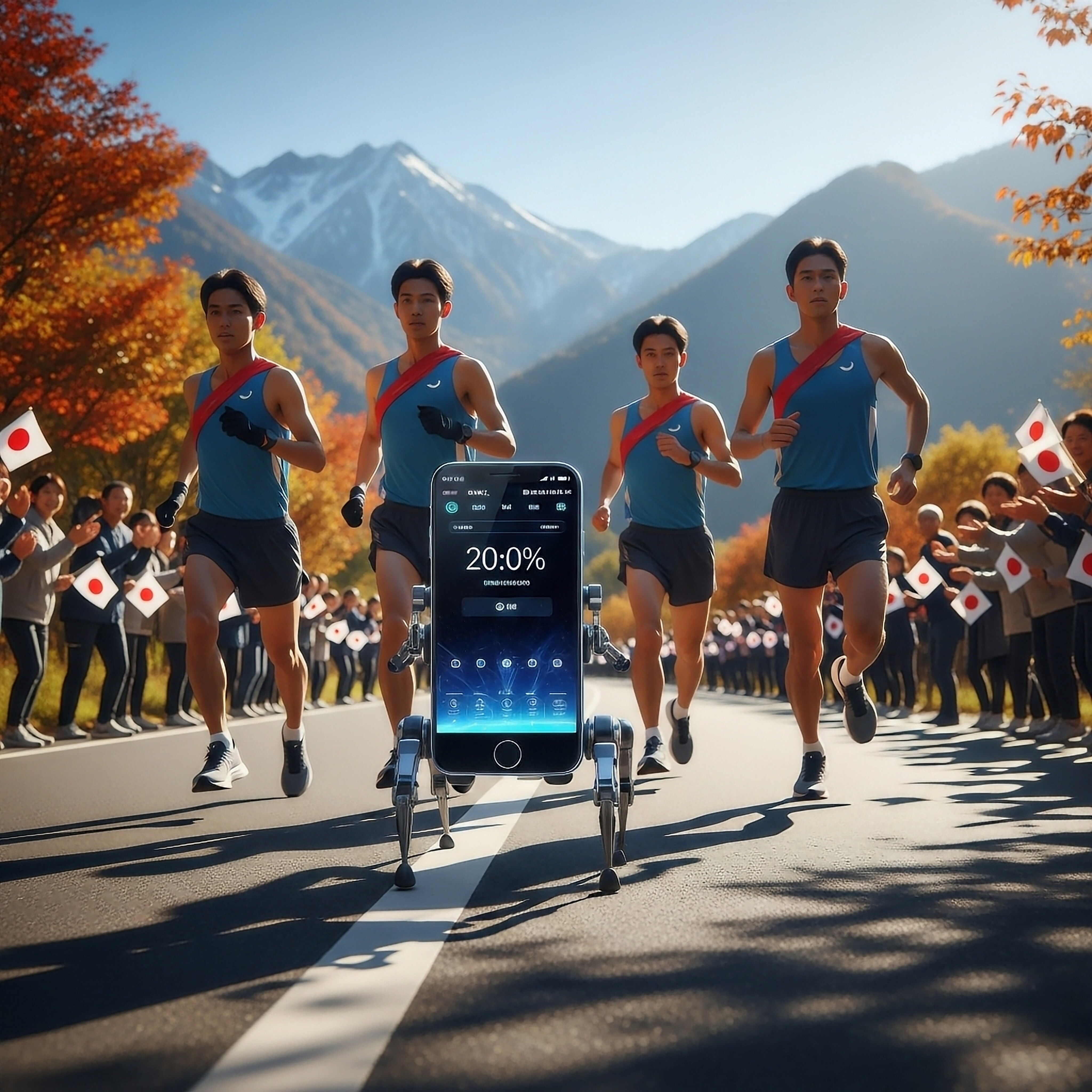 スマホ、駅伝に参加して一緒に走る | の人気AIイラスト・グラビア