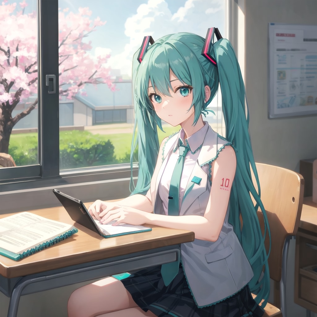 勉強しているミクさん