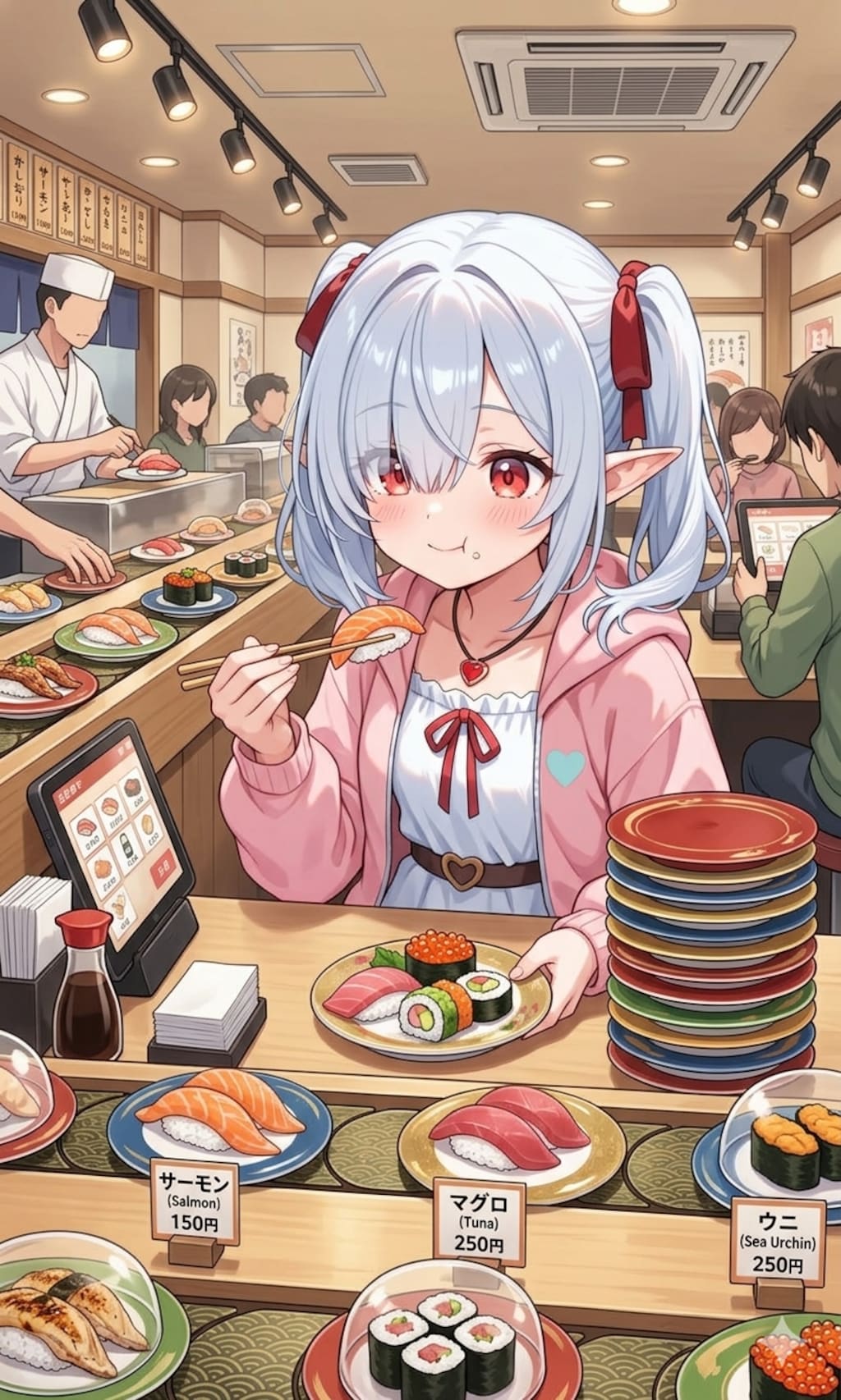 お寿司を食べるシロネさん