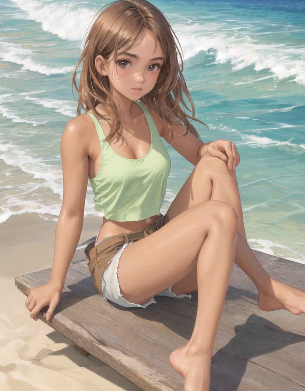 ビーチにいる褐色肌の女性