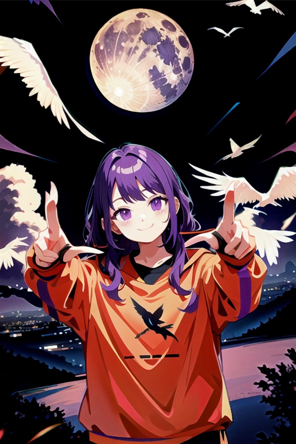 月と紫髪ちゃん
