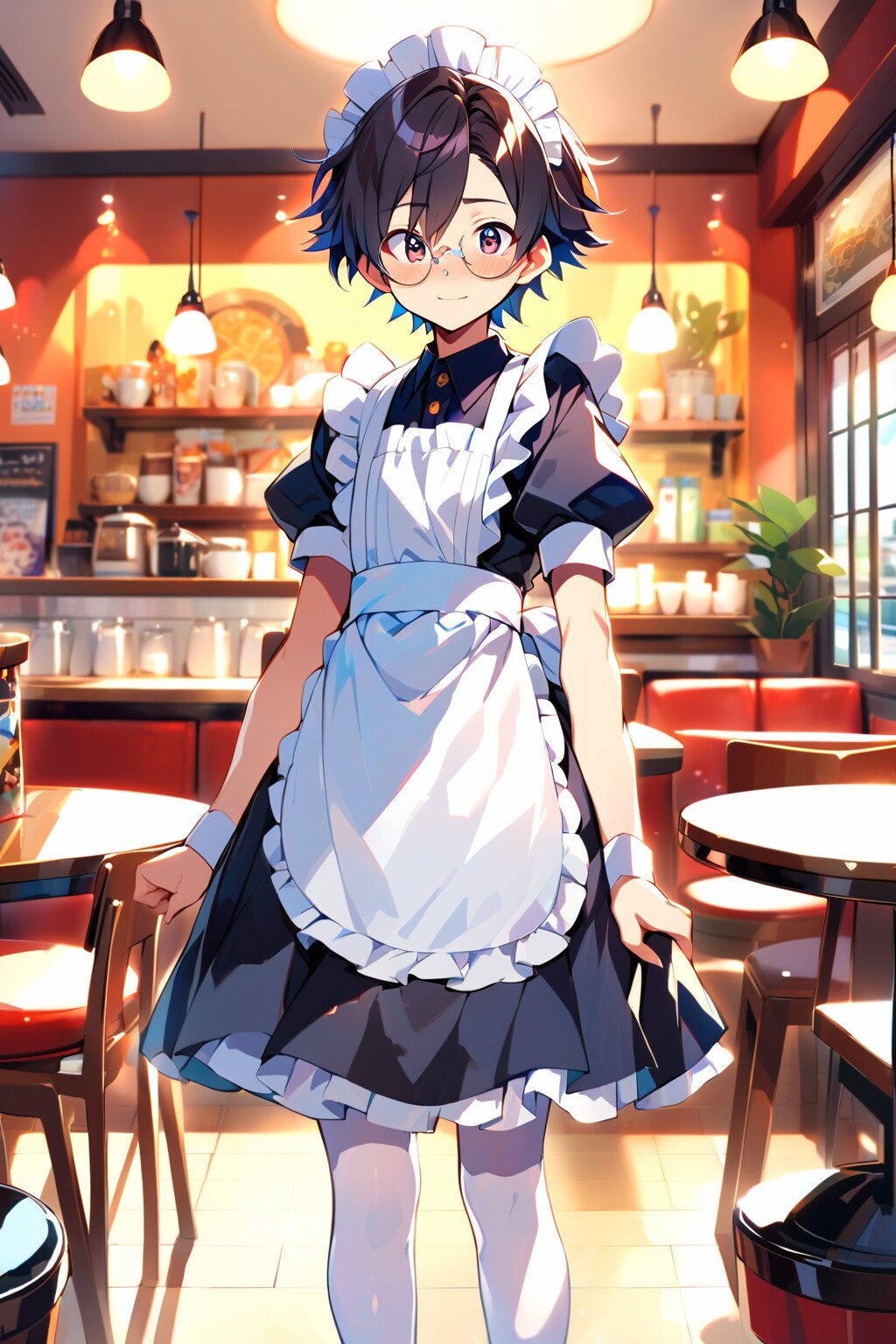 女装眼鏡男子　男の娘　メイド服