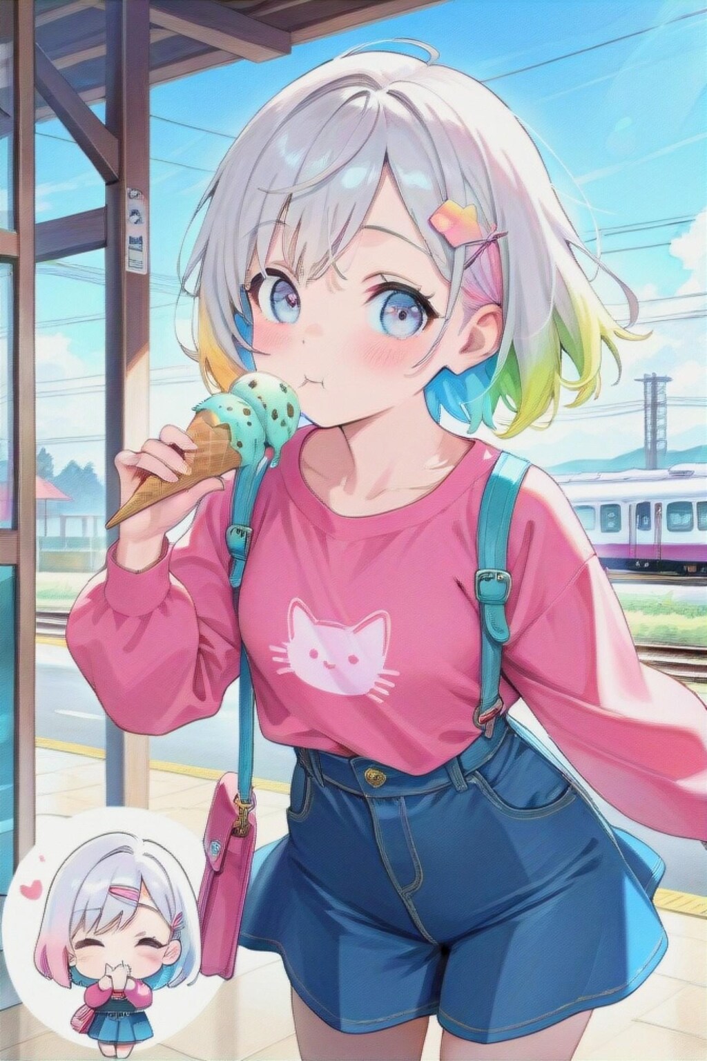 アイスを食べる白髪ちゃん