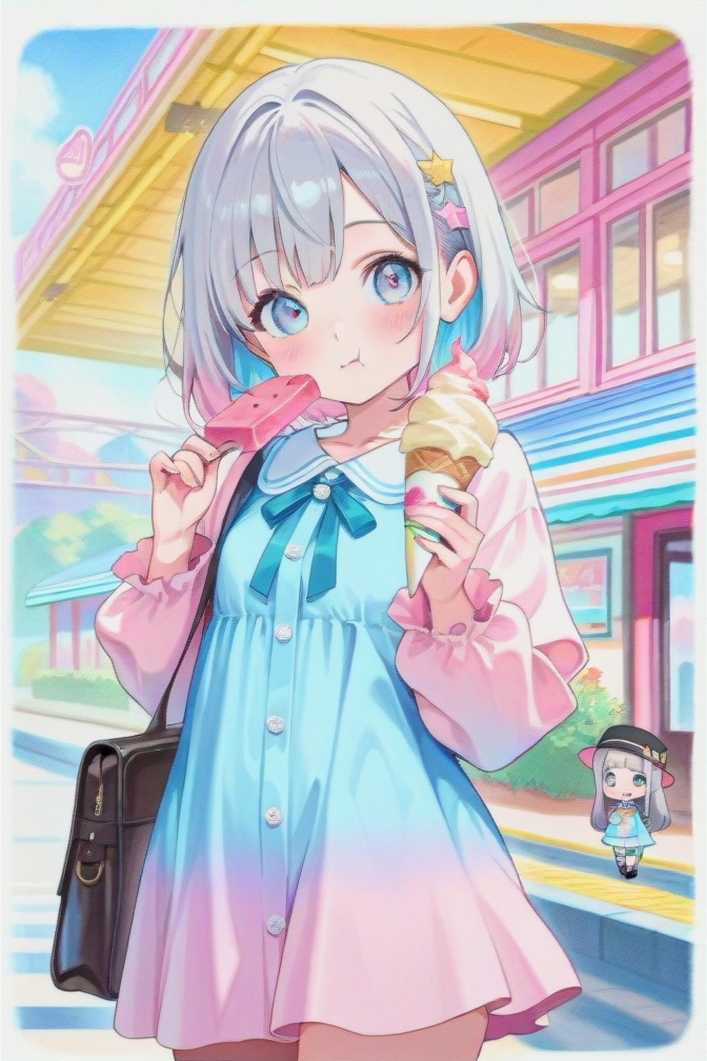 アイスを食べる白髪ちゃん