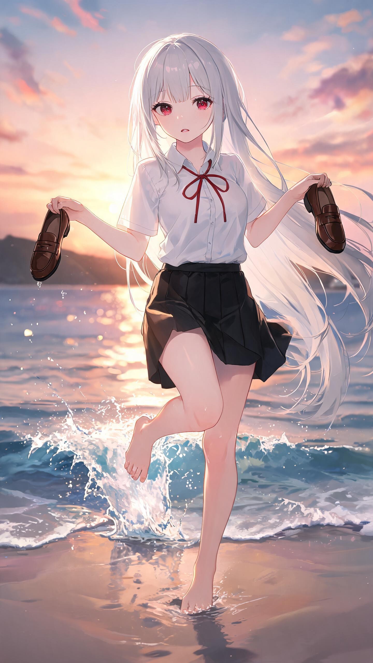 きゃっ!波が・・・。