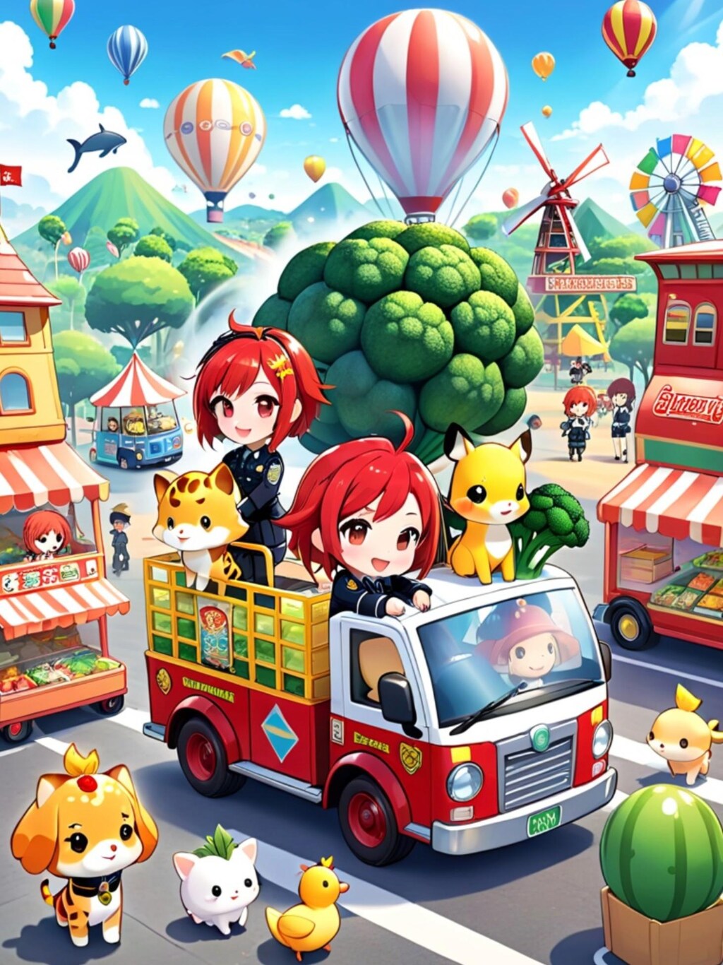 車に乗る赤髪ちゃん