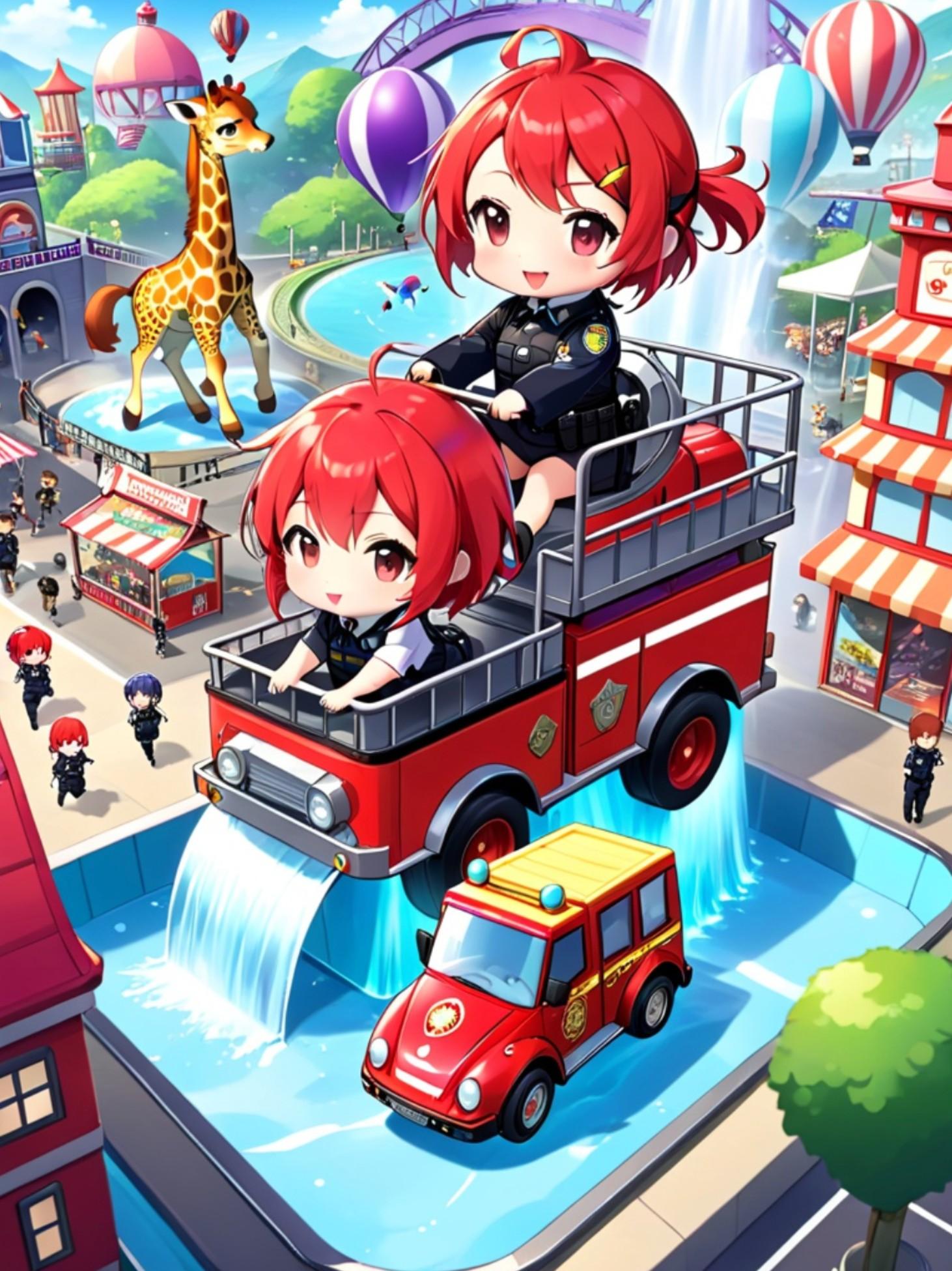 車に乗る赤髪ちゃん