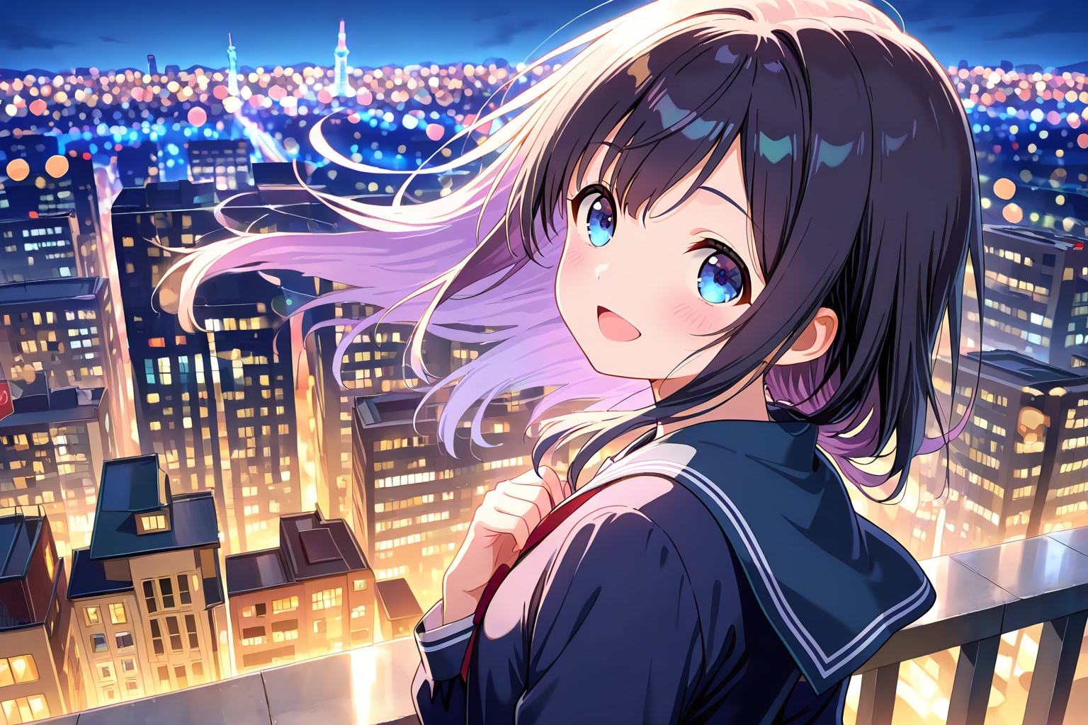 少女と夜景(HARPY)(2) | の人気AIイラスト・グラビア