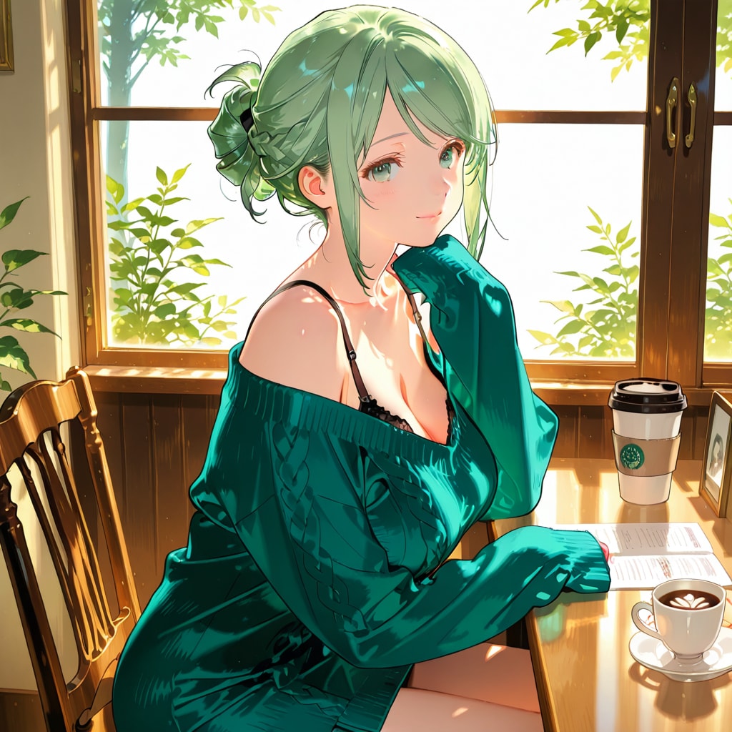 ブカブカ袖の肩出しセーター姿のゆるふわ巨乳お姉さん