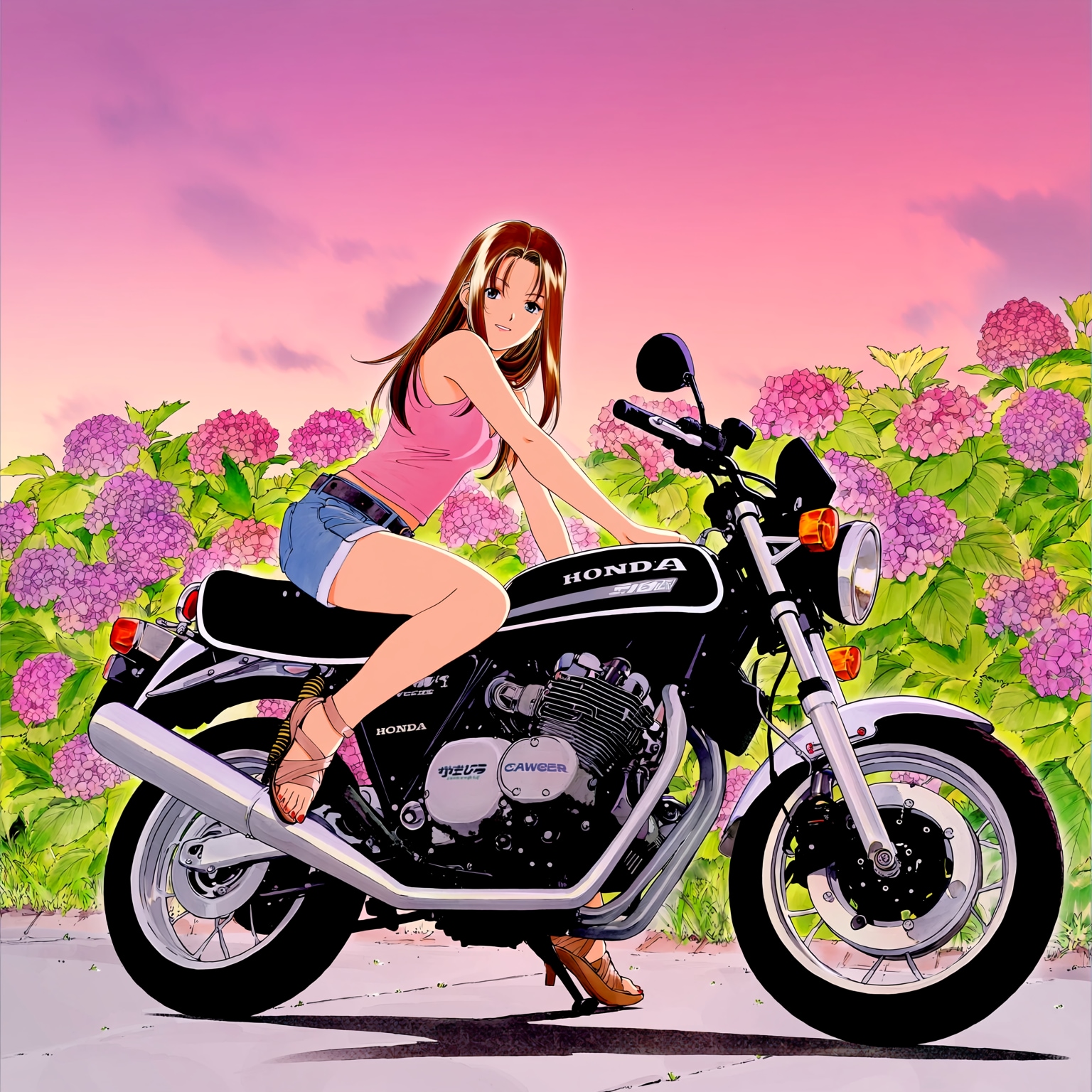 レトロバイクとお姉さん
