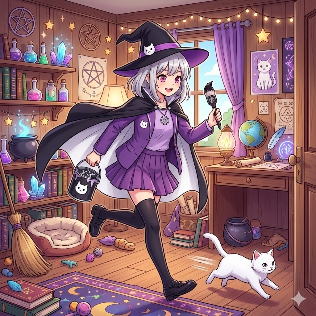 逃げる白猫を追いかける魔法少女見習いちゃん | の人気AIイラスト・グラビア