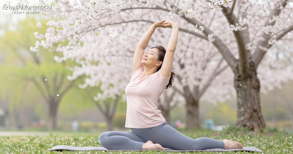 桜の下でヨガ、最高の気分🌸