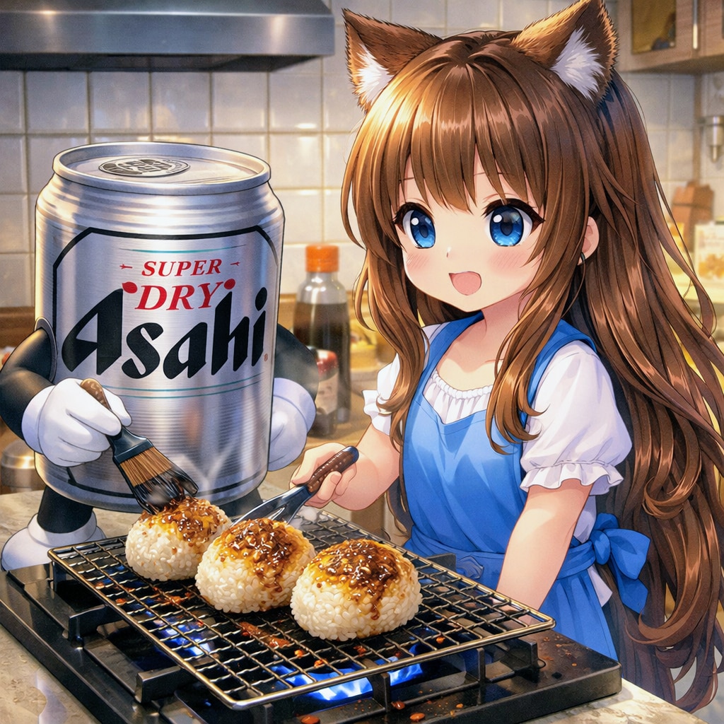 焼きおにぎりを作る小さな女の子