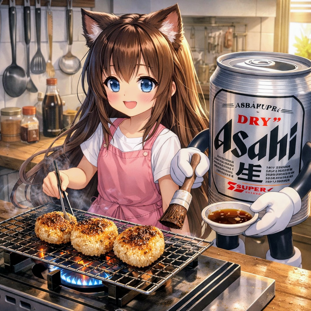 焼きおにぎりを作る小さな女の子