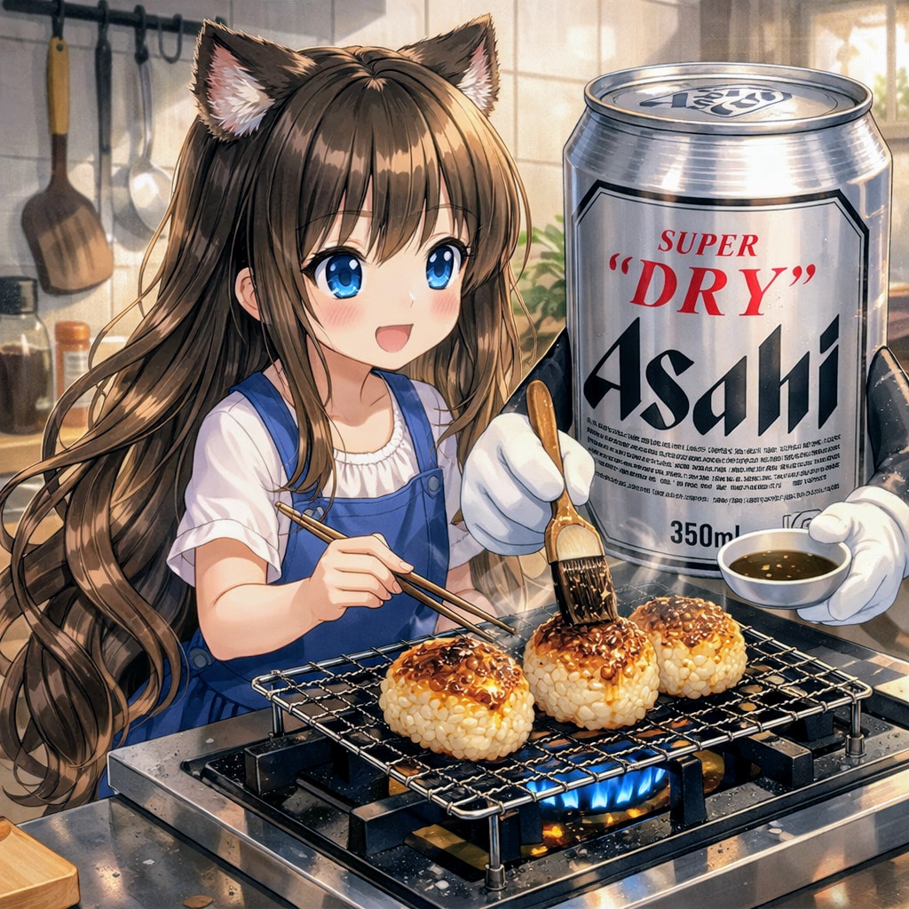 焼きおにぎりを作る小さな女の子