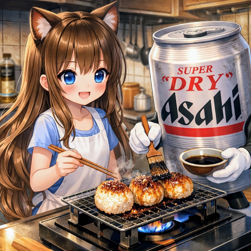 焼きおにぎりを作る小さな女の子