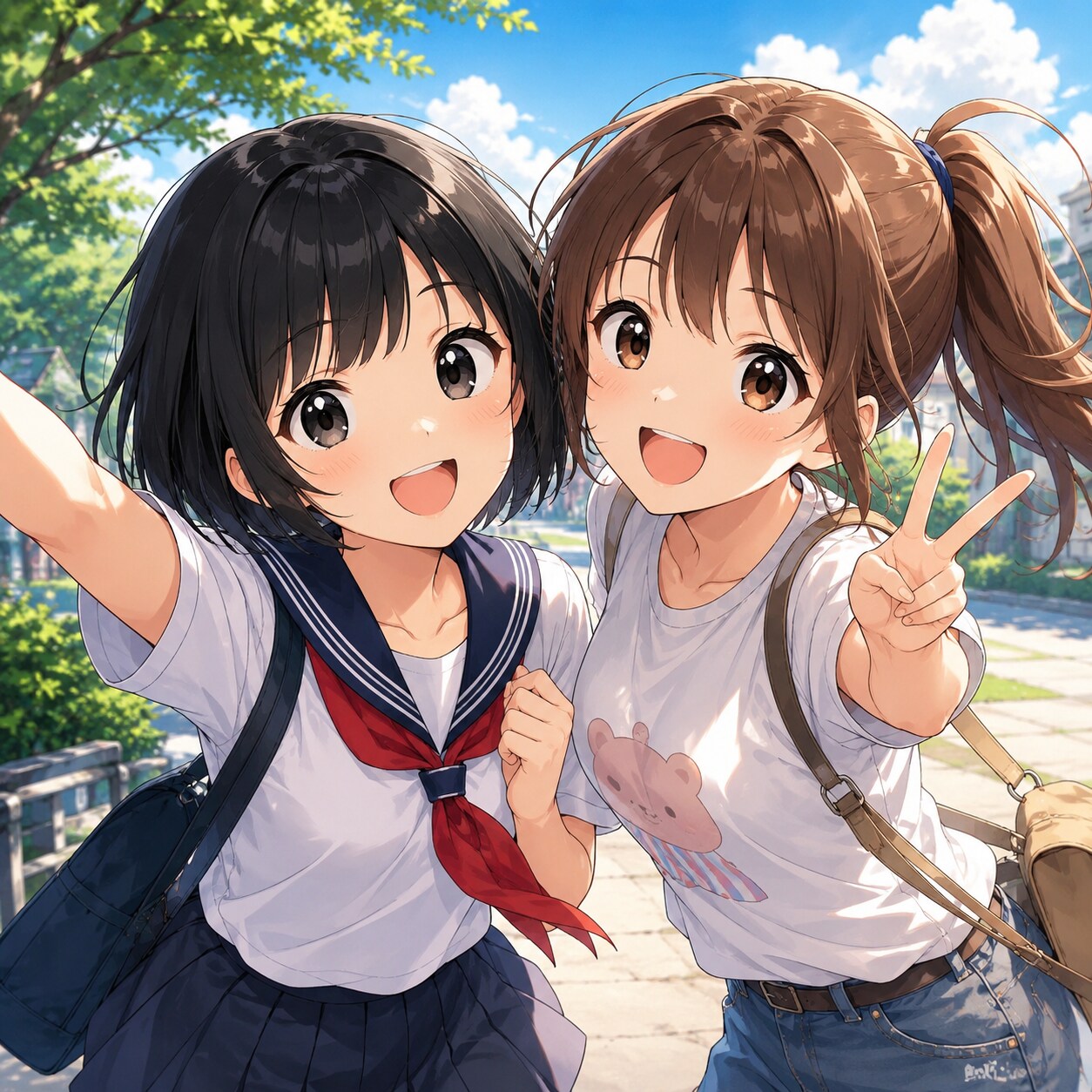 ピースサインの女の子 | の人気AIイラスト・グラビア