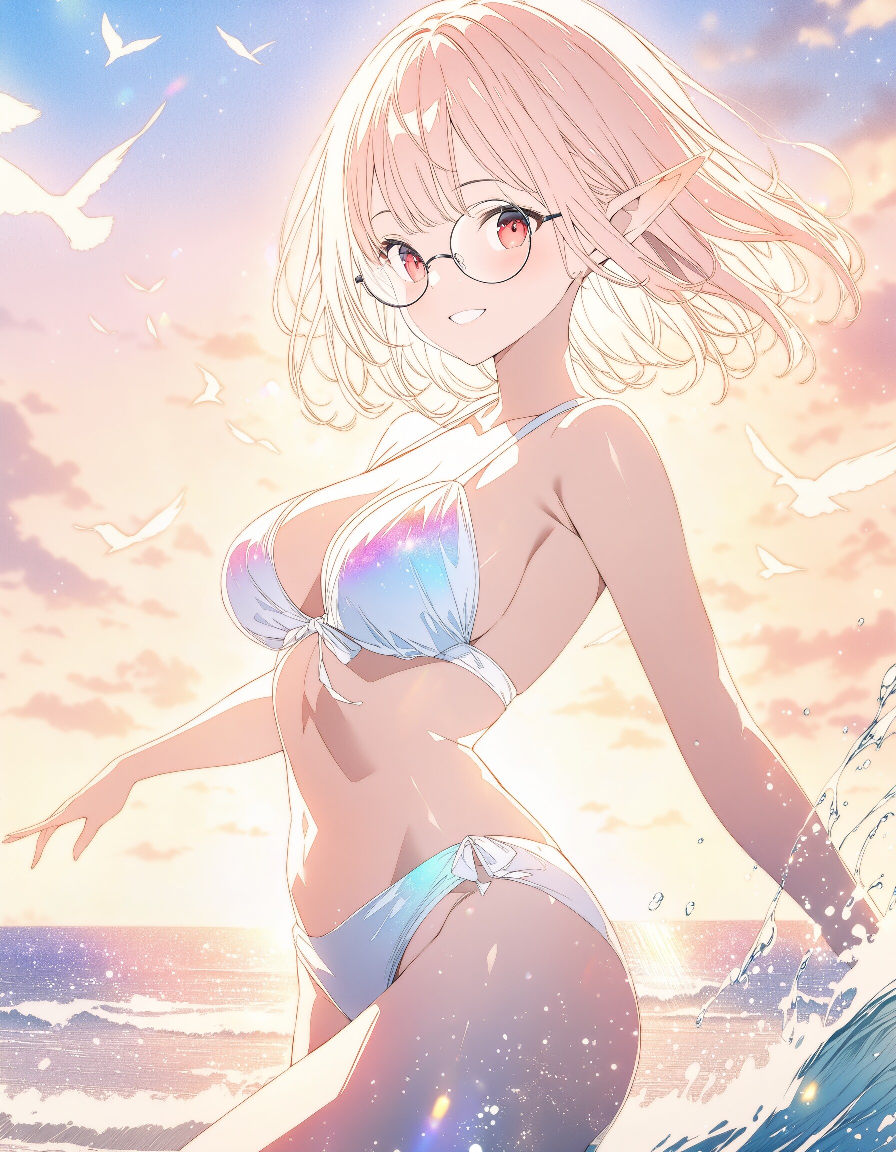 夕暮れの海とMuaccaさんXL