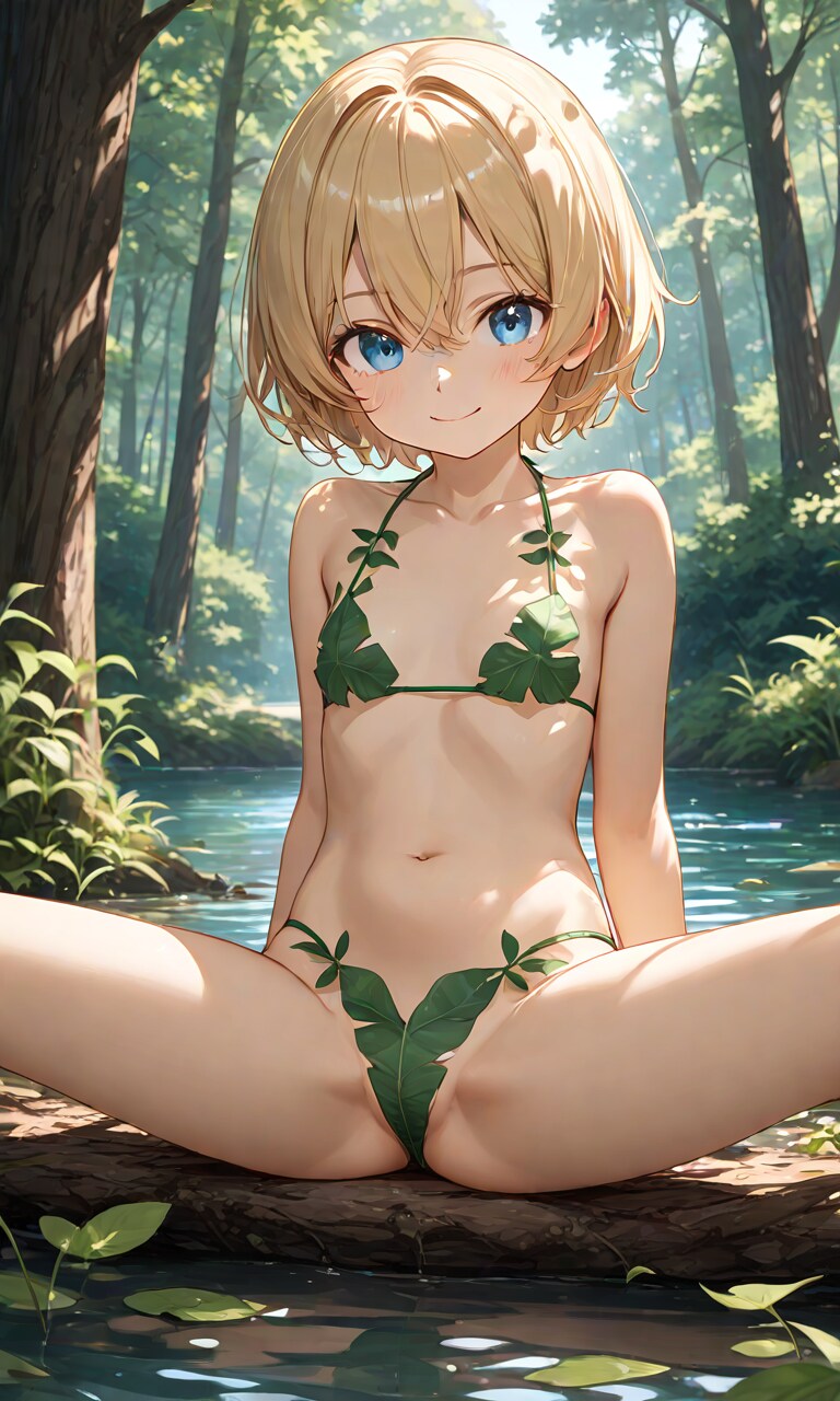 葉っぱビキニの貧乳の女の子