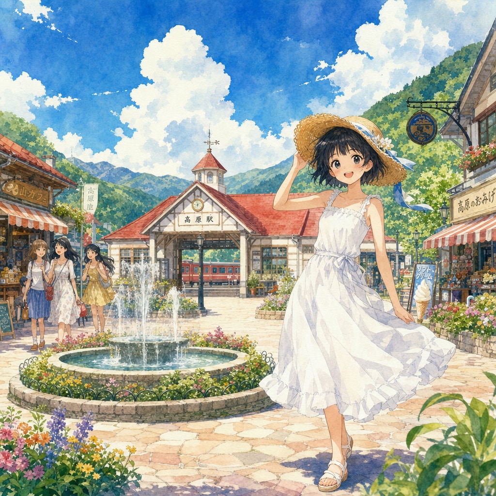 避暑地に着いたお嬢さん