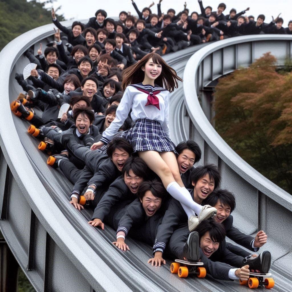 集団スケボーあるいはローラースケート