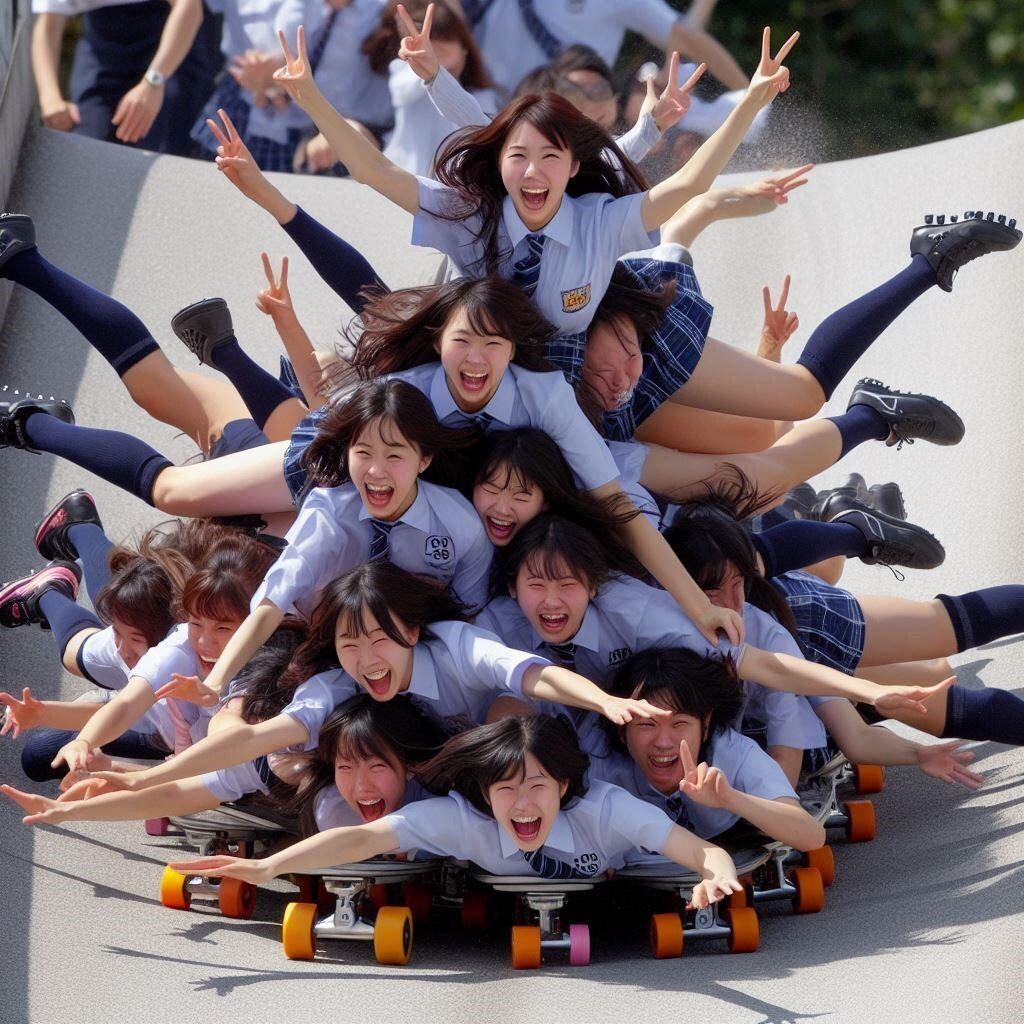 集団スケボーあるいはローラースケート