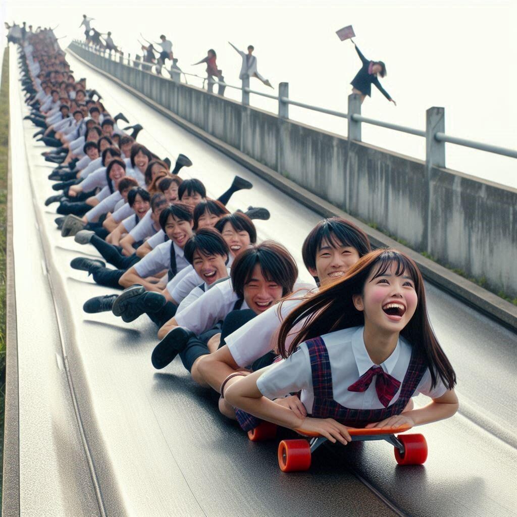 集団スケボーあるいはローラースケート