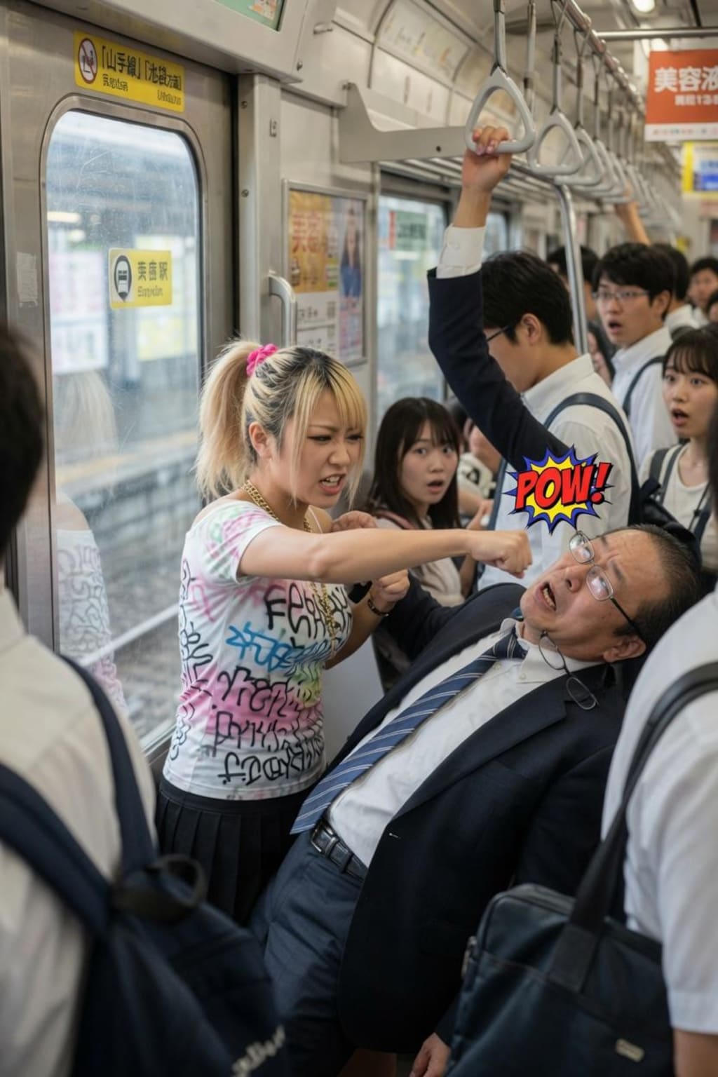 痴漢がバレてギャルにグーパンされるおじさん