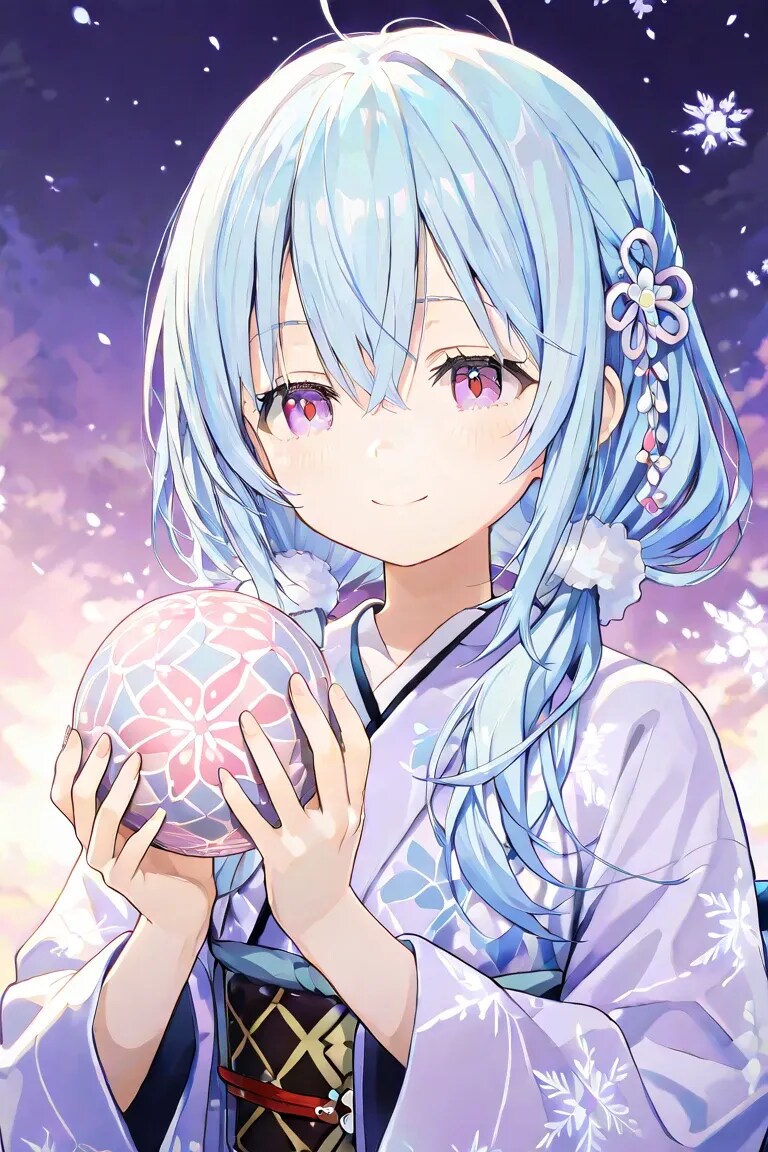 手毬を持つ着物の少女