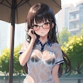 メガネっ娘　びしょ濡れでスタイルがバレる 2枚目