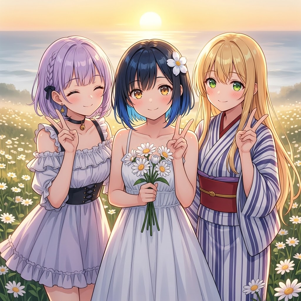 3人でおはピース✌️ | の人気AIイラスト・グラビア