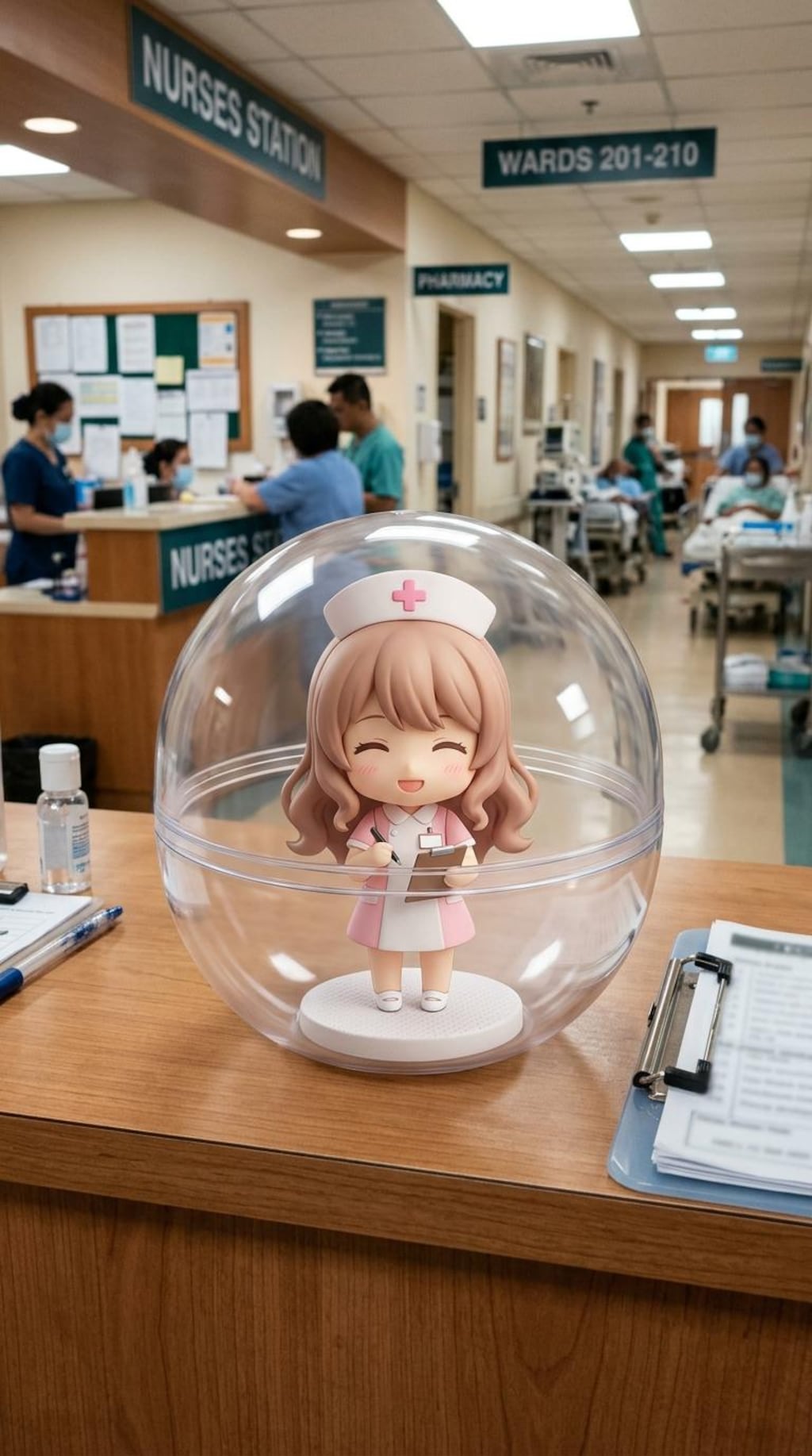 ナース服姿のGemini2.5ちゃんをカプセルに入れたよ