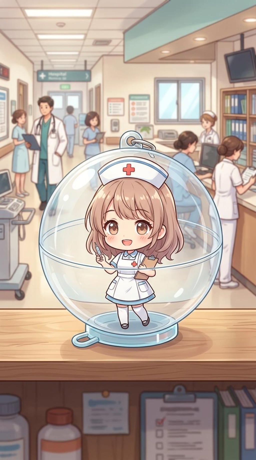 ナース服姿のGemini2.5ちゃんをカプセルに入れたよ