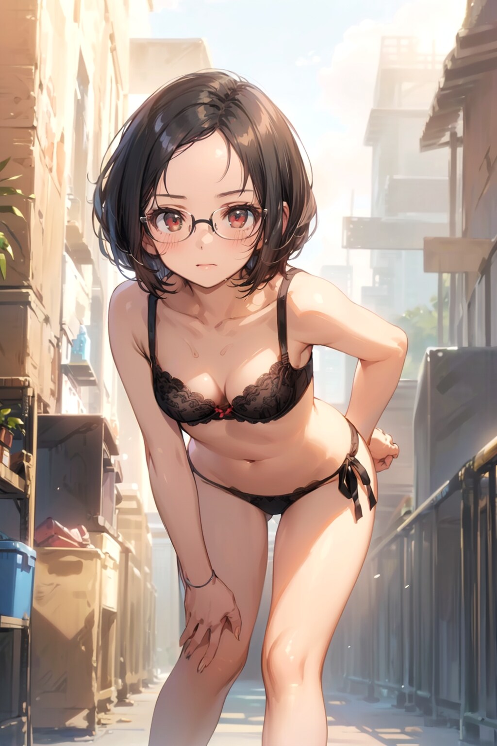 下着の眼鏡っ娘
