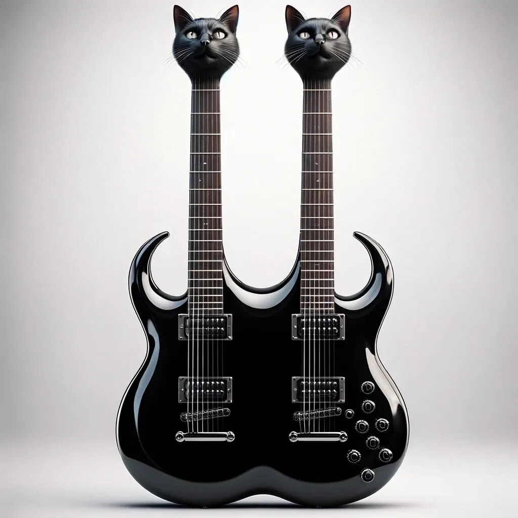 黒ねこダブルネックギター