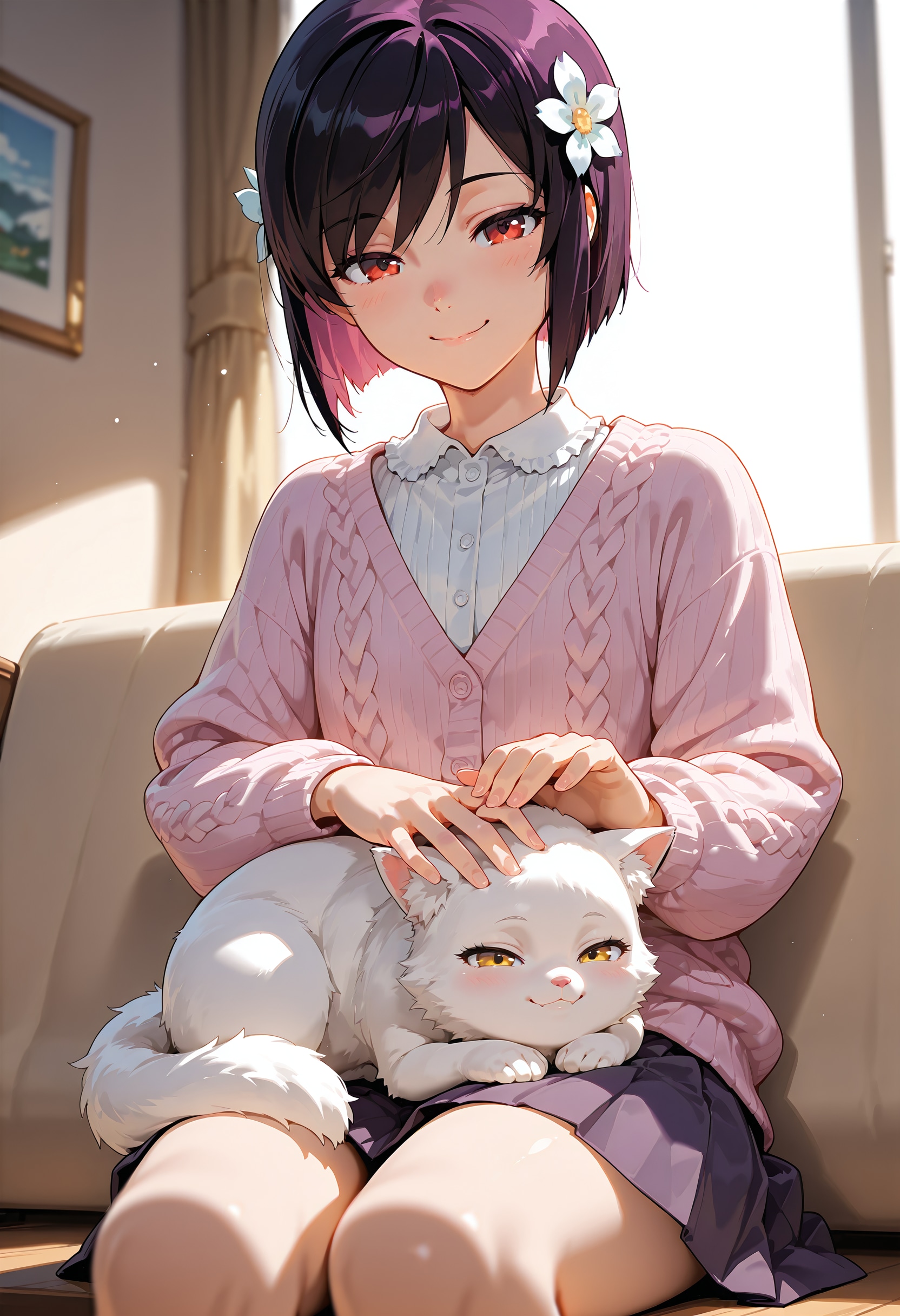 ねこちゃんをネコを撫でているひまり | の人気AIイラスト・グラビア