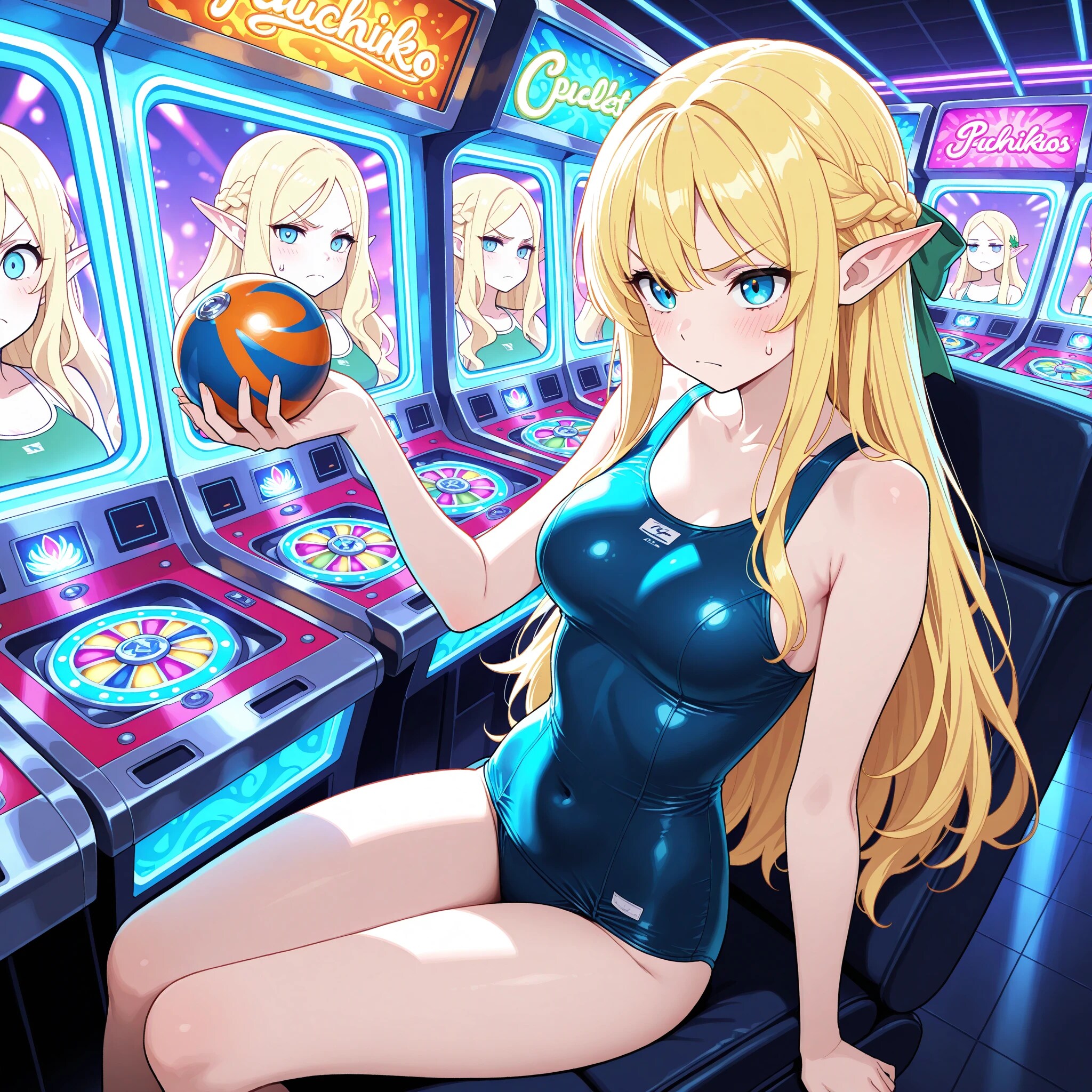 スク水モールのゲームコーナーに入り浸るエルフ