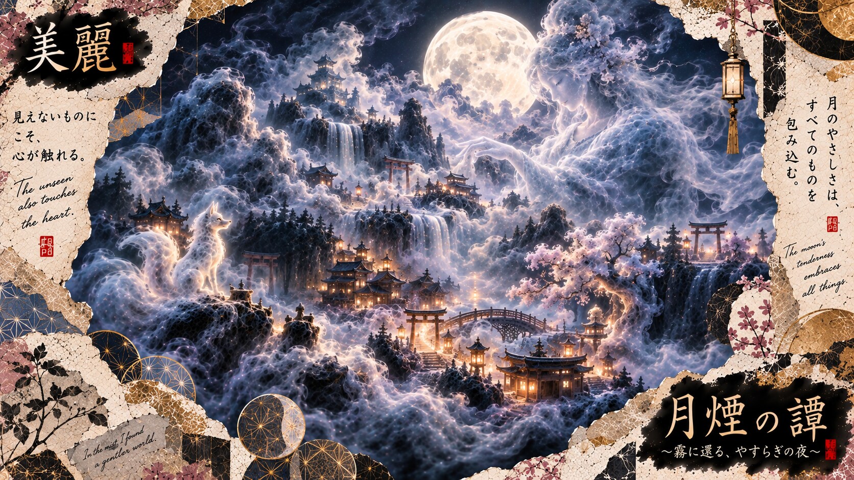 Tales of Moonlit Mist — A Sanctuary Embraced by the Night  The moon’s tenderness embraces all things | の人気AIイラスト・グラビア