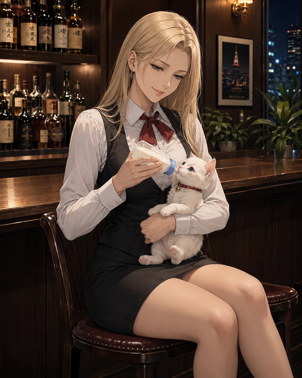 子猫とブロンド美女