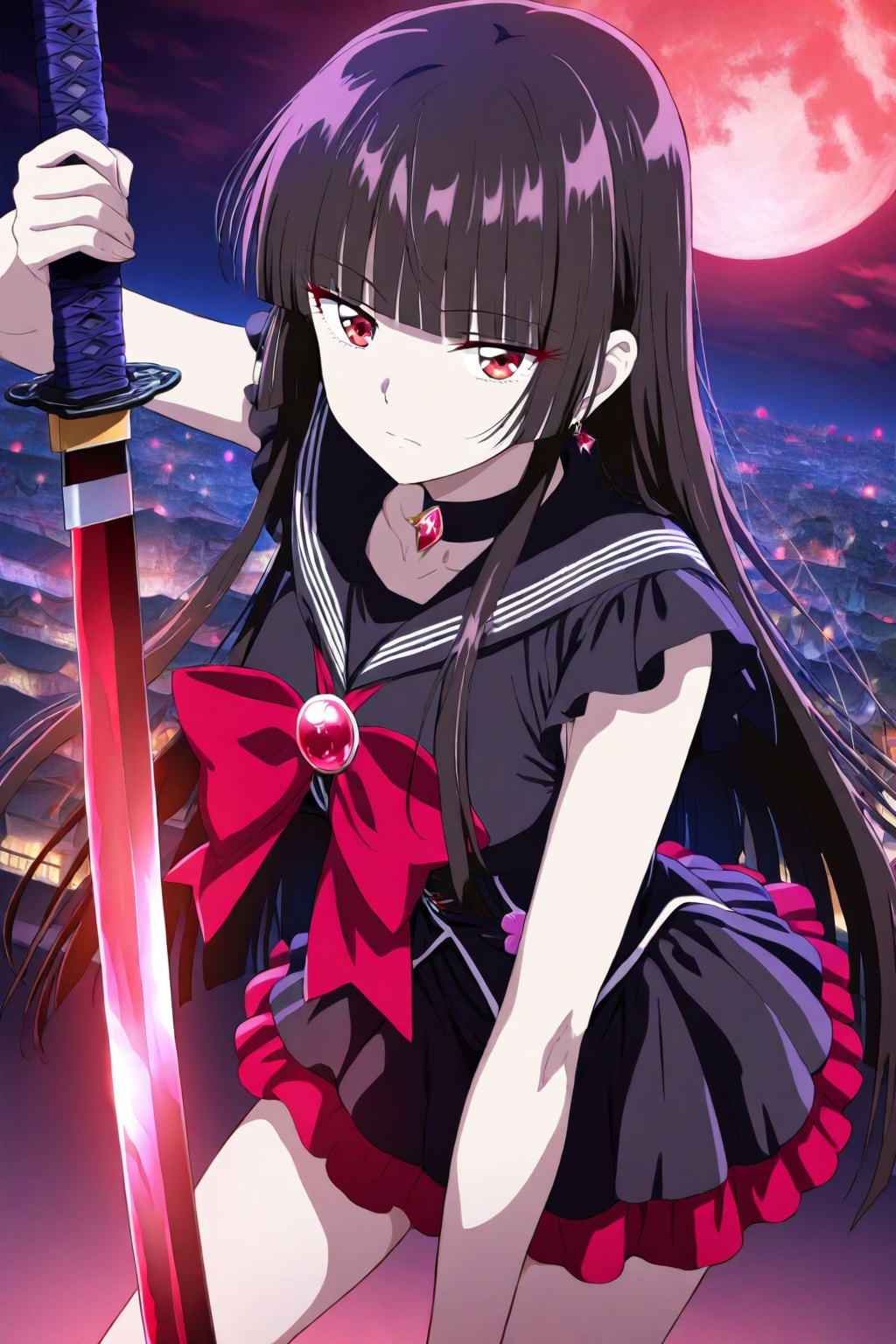 黒髪日本刀な魔法少女 | の人気AIイラスト・グラビア