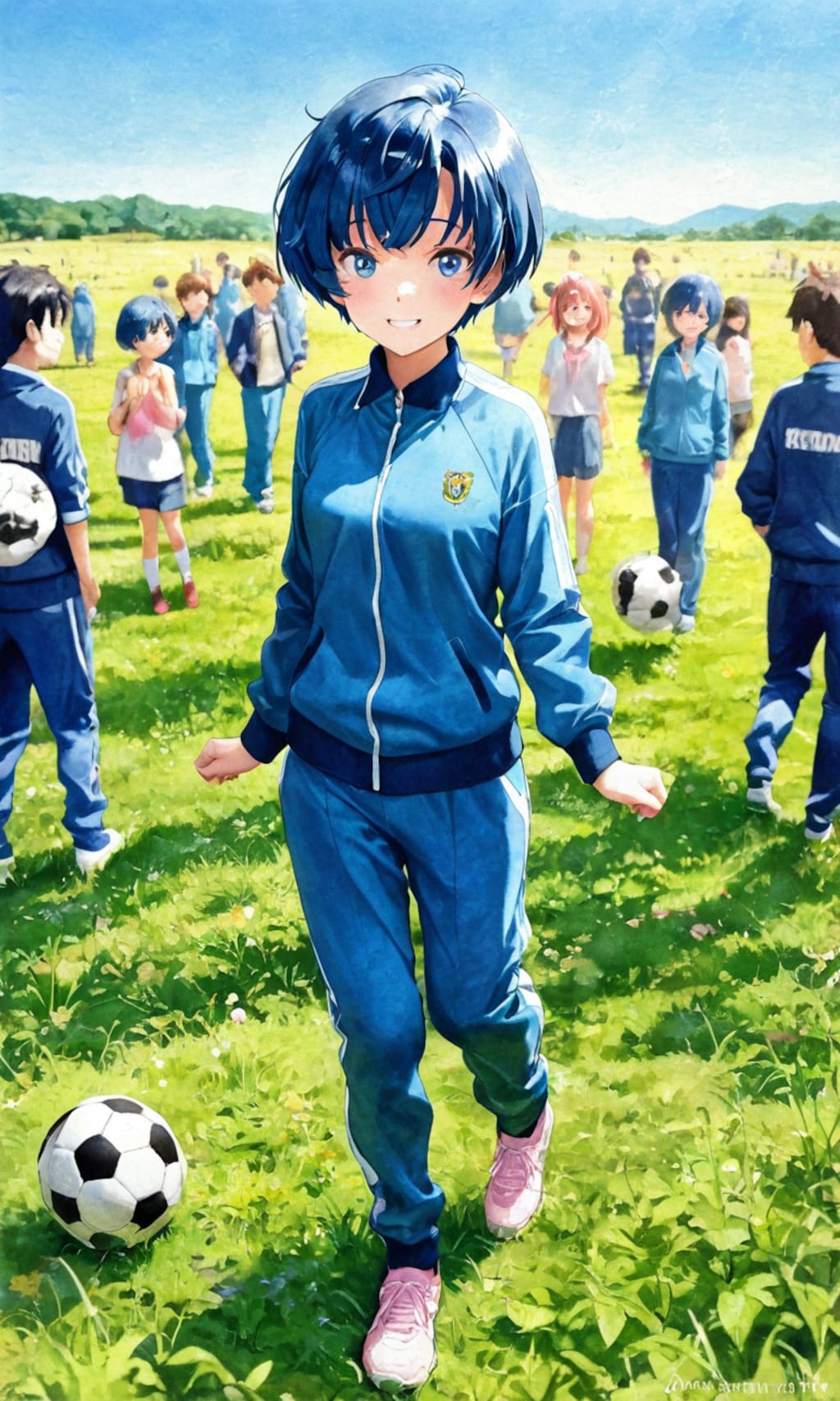 野原でサッカー柑菜ちゃん