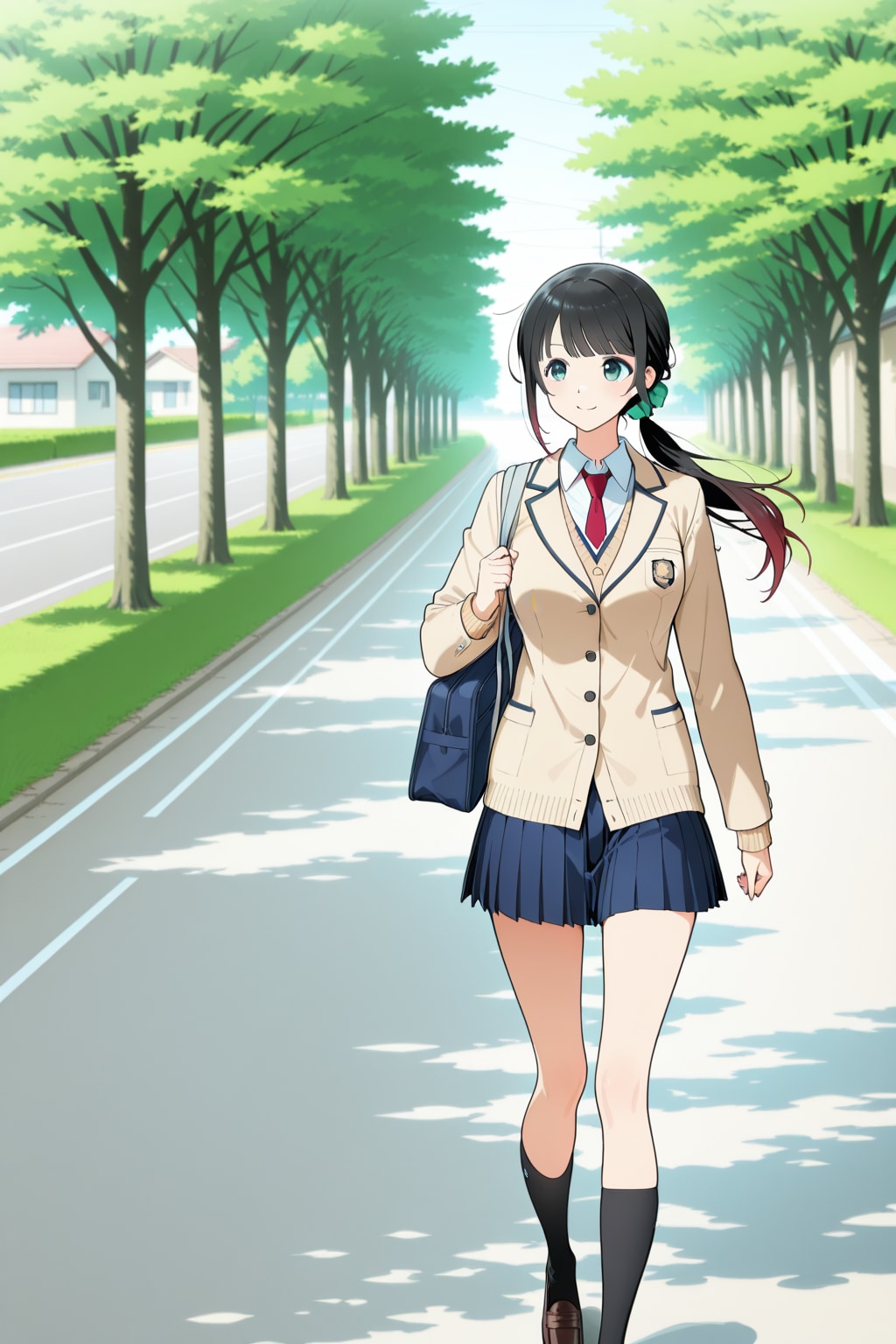 登校　並木通りにて